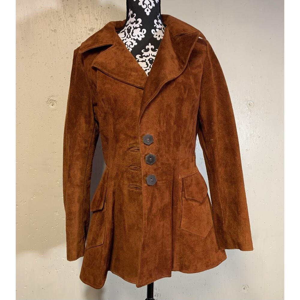 Vintage Walter Dyer Brown AztecRustic Raw Leather Coat Handmade princess Md